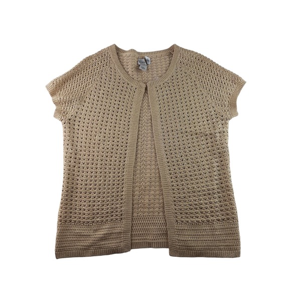 Chico's Sweaters - Vintage Chicos Metallic Gold Crochet Open Knit Cardigan Hook Closure 1 8